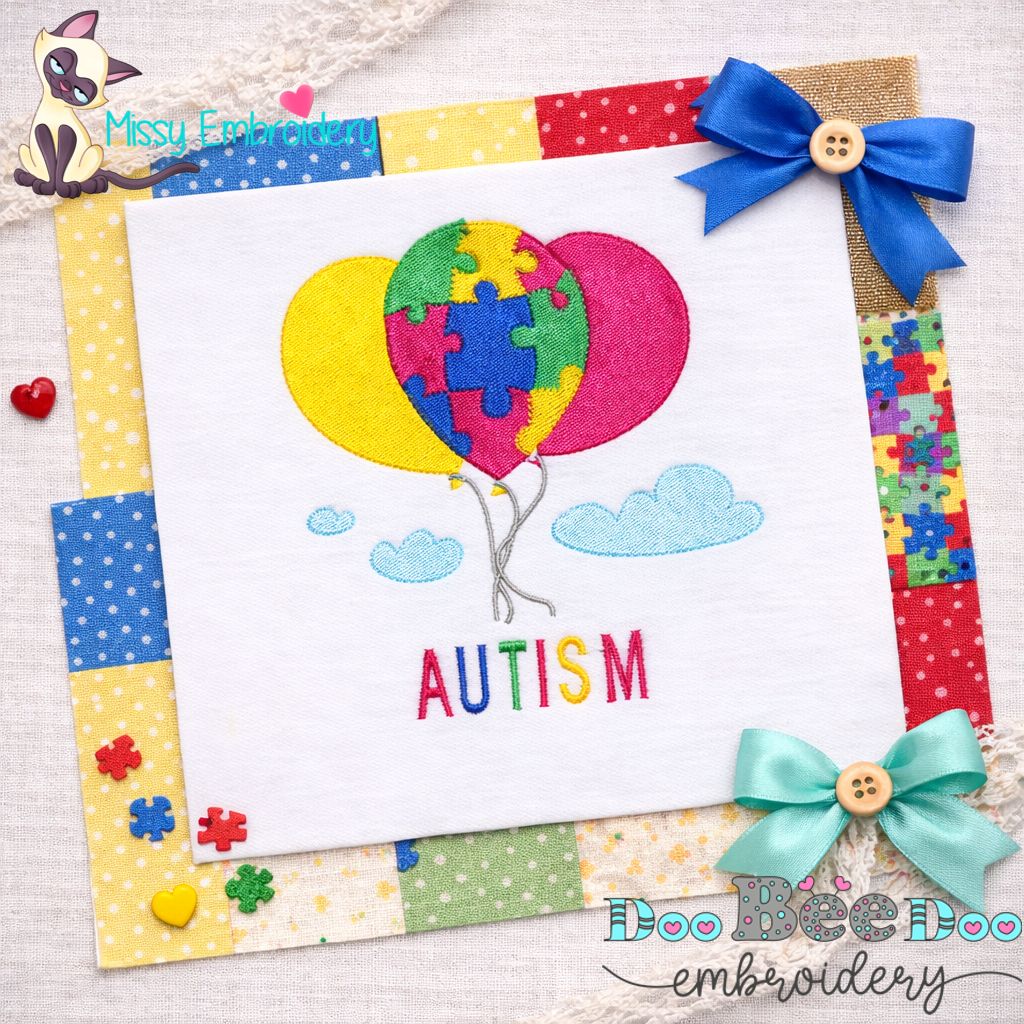 Autism Awareness Balloon – Fill Stitch – Machine Embroidery Design