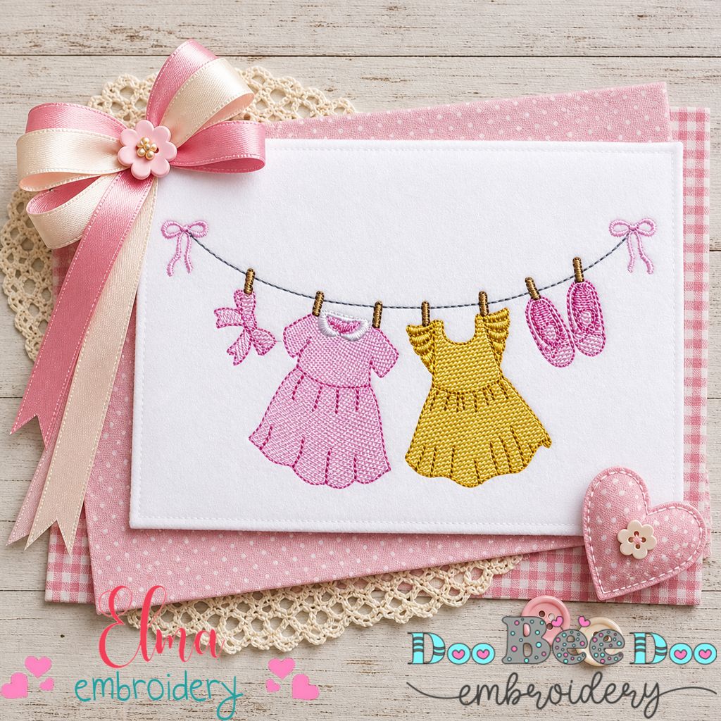 Sweet Baby Girl Clothesline - Sketch Stitch – Machine Embroidery Design