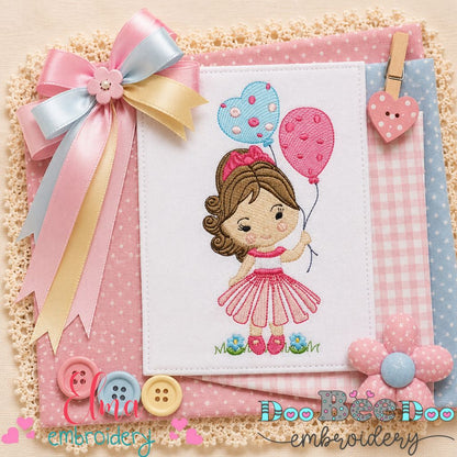 Balloon Wishes Girl - Fill Stitch - Machine Embroidery Design