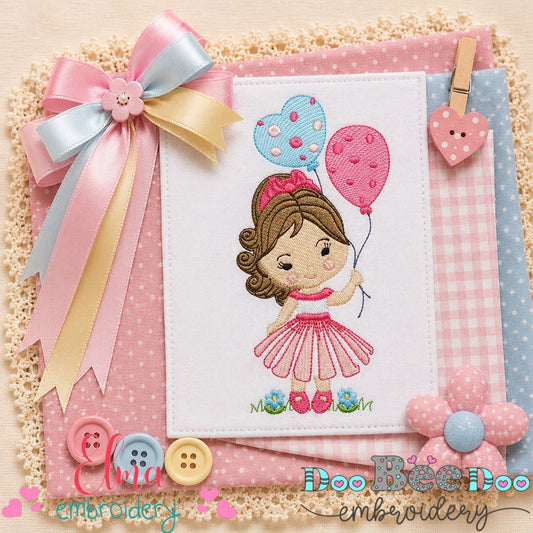Balloon Wishes Girl - Fill Stitch - Machine Embroidery Design