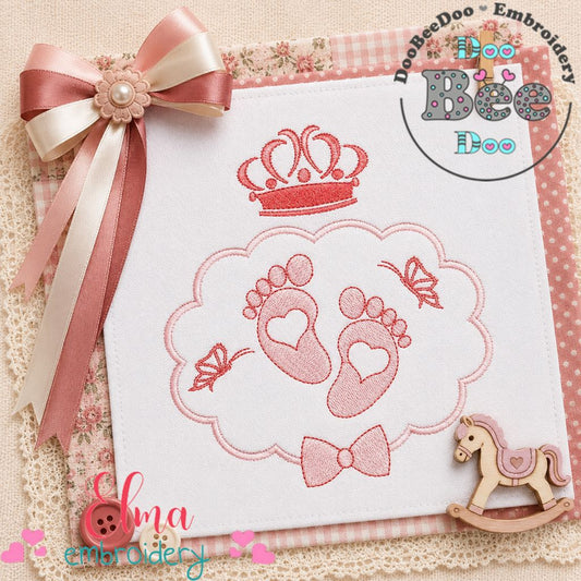 Sweet Baby Feet with Crown Frame - Fill Stitch – Machine Embroidery Design