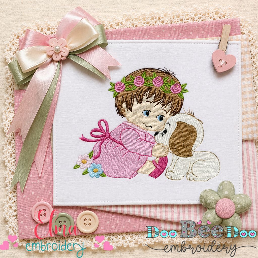 Sweet Puppy Hugs - Fill Stitch - Machine Embroidery Design