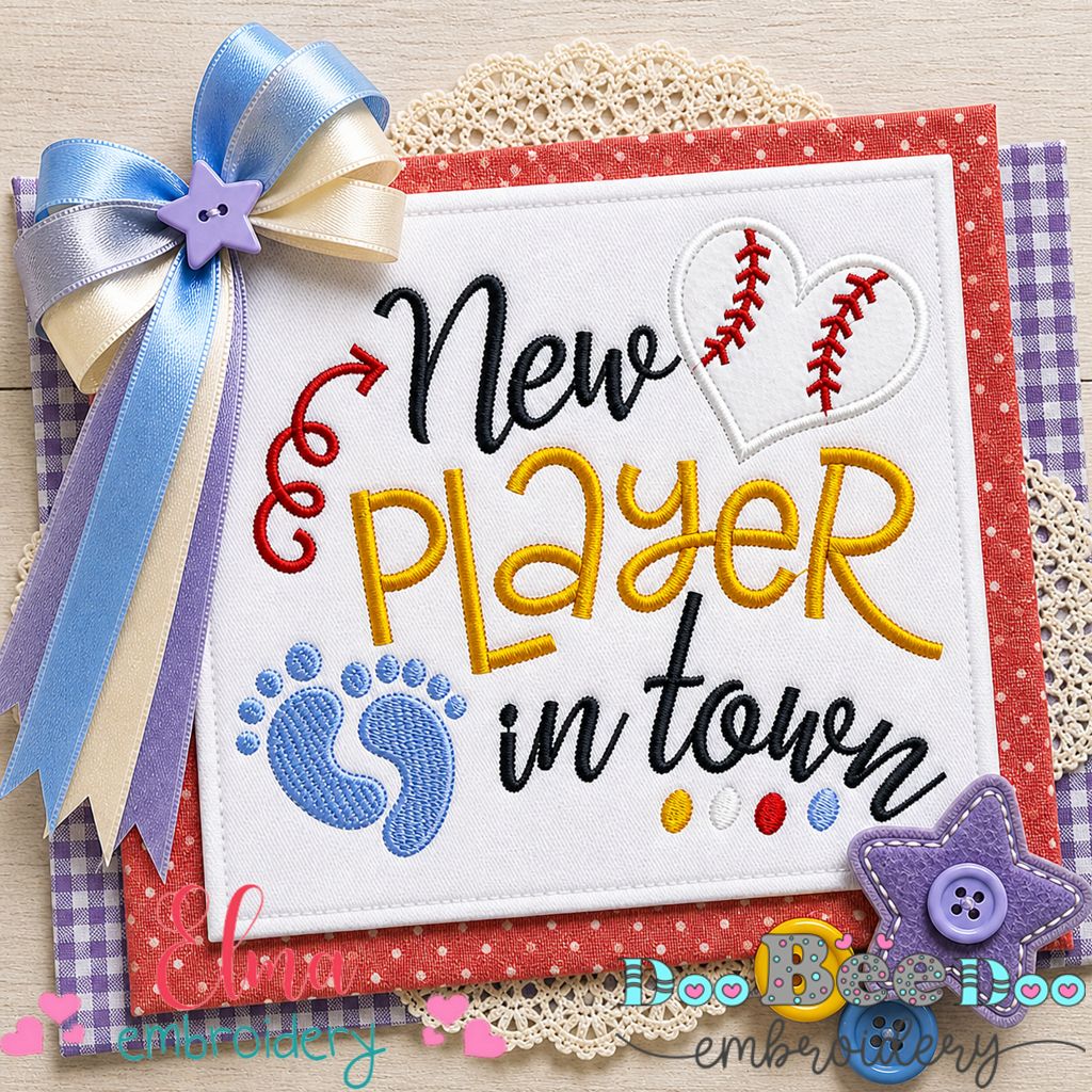 New Player in Town Baseball Baby - Appliqué – Machine Embroidery Design
