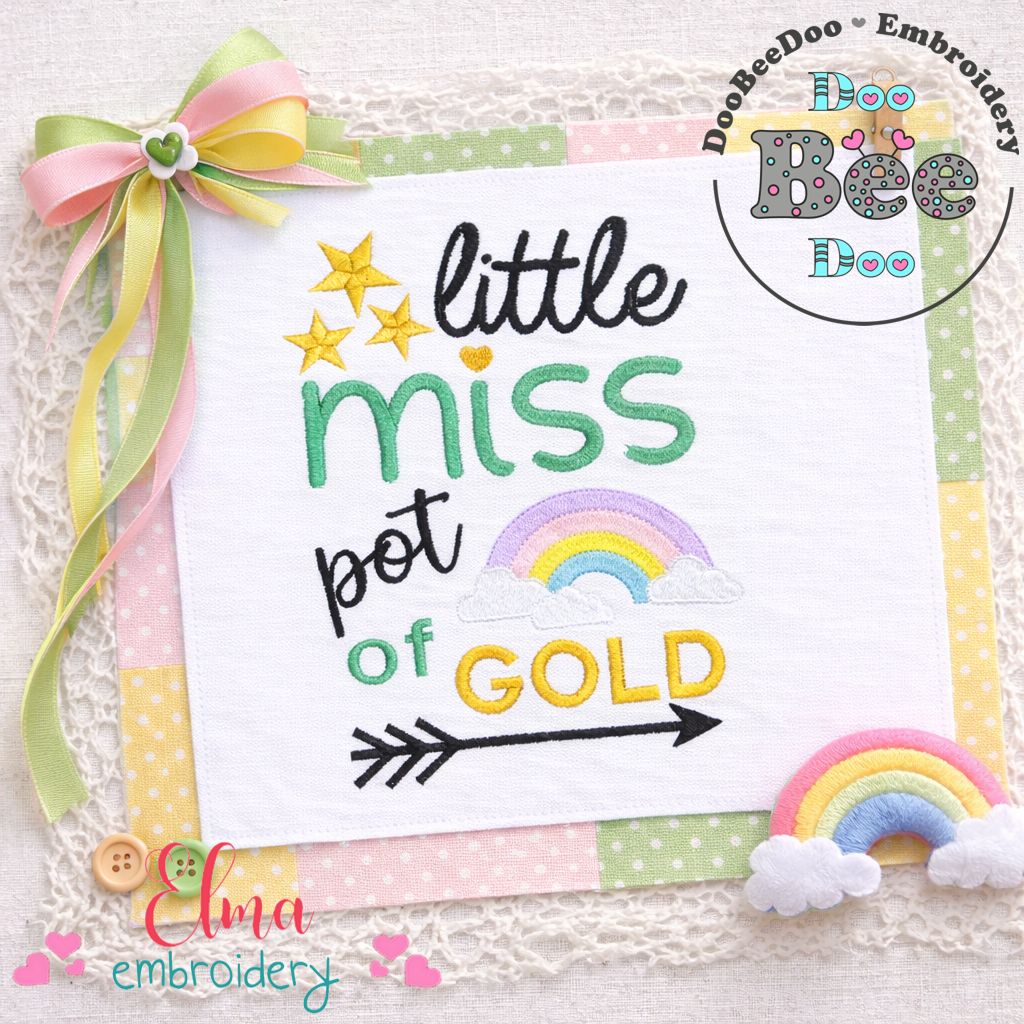 Little Miss Pot of Gold – Fill Stitch – Machine Embroidery Design
