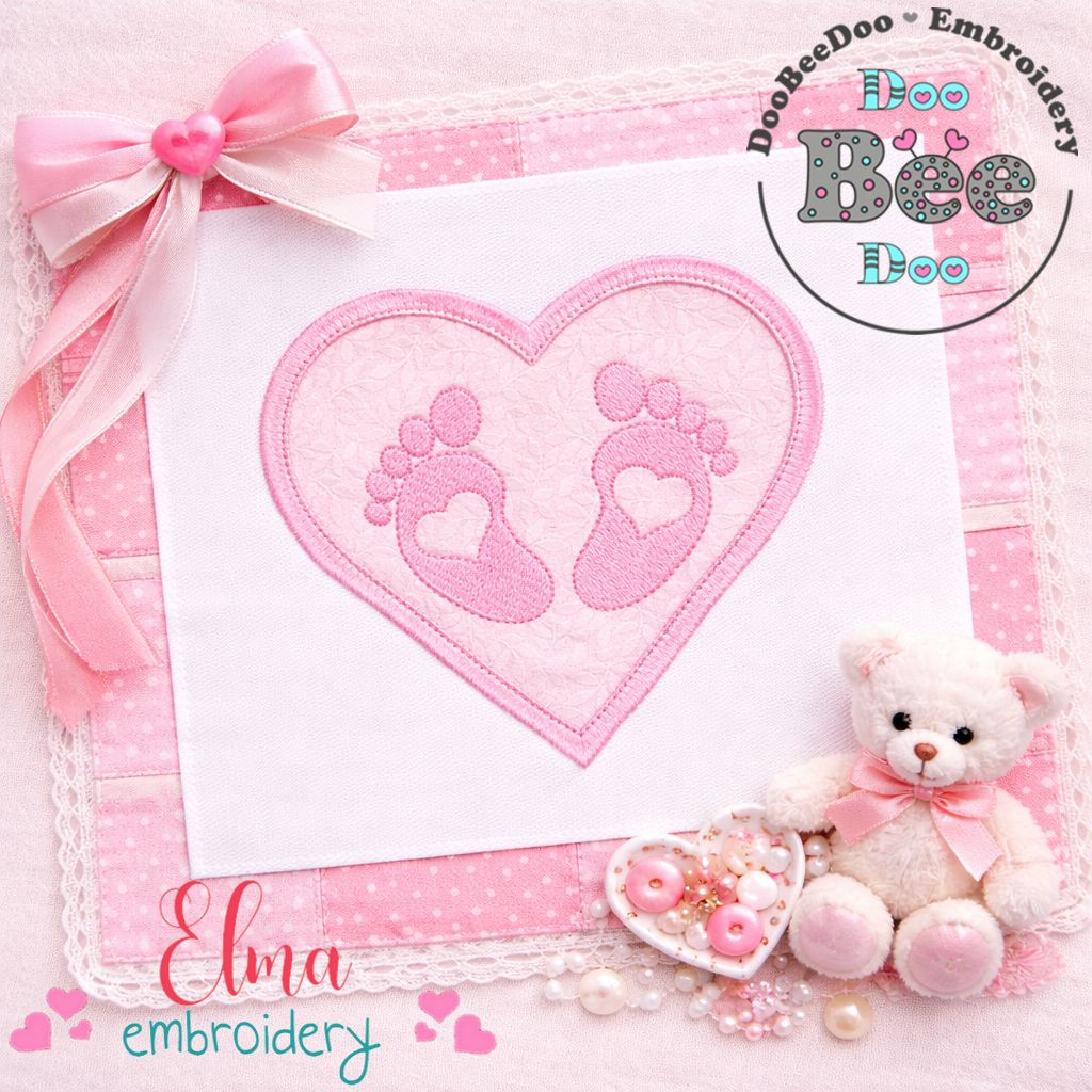 Baby Feet Heart – Appliqué – Machine Embroidery Design