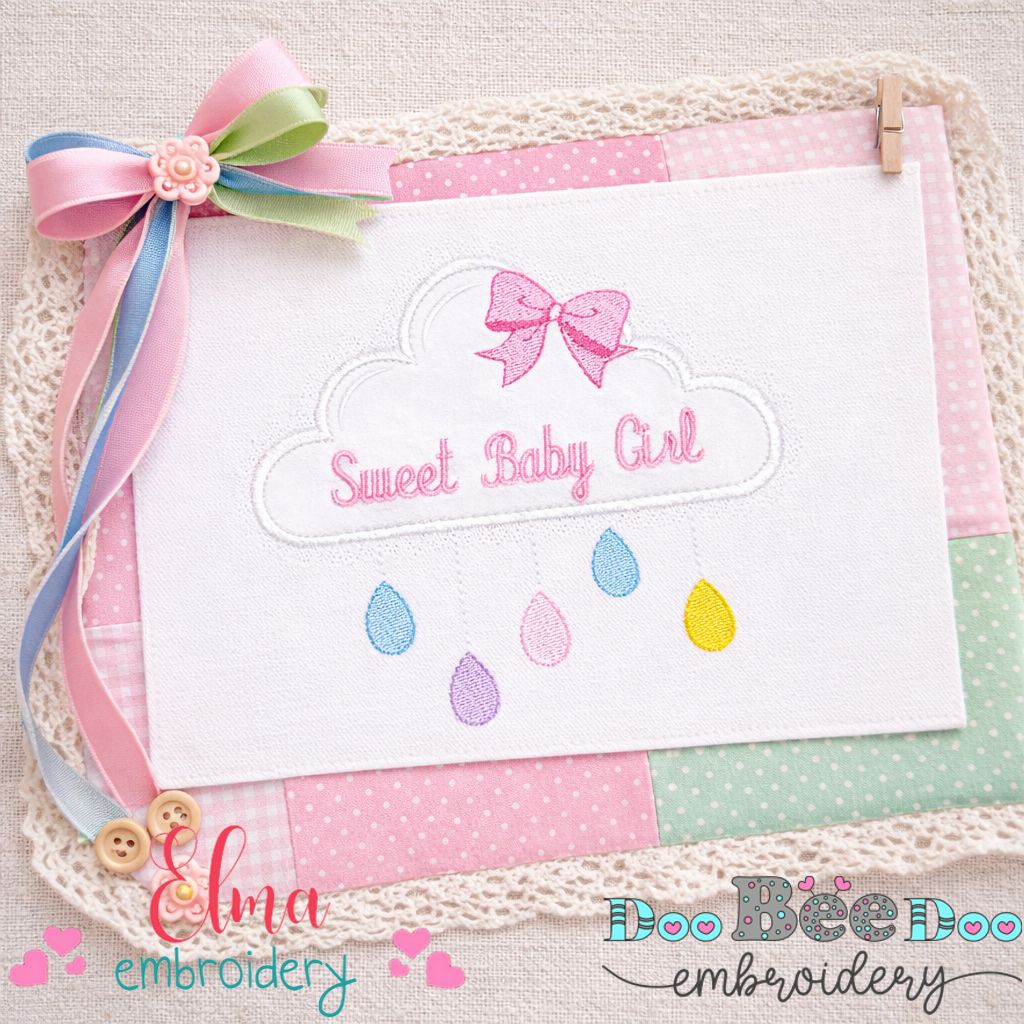 Sweet Baby Girl Cloud – Appliqué – Machine Embroidery Design