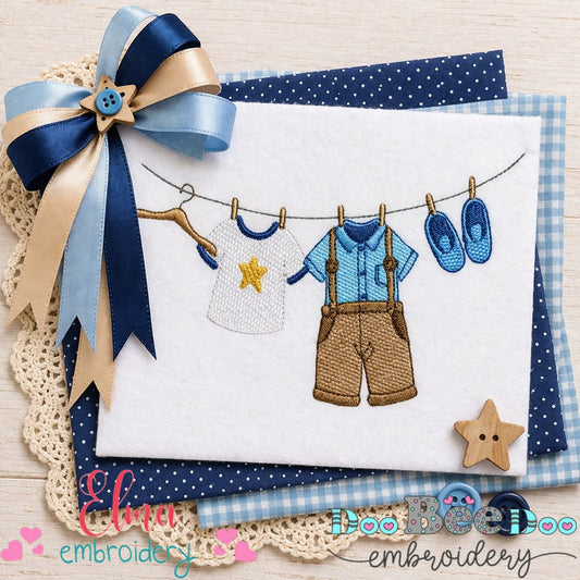 Sweet Baby Boy Clothesline Moments - Sketch Stitch – Machine Embroidery Design