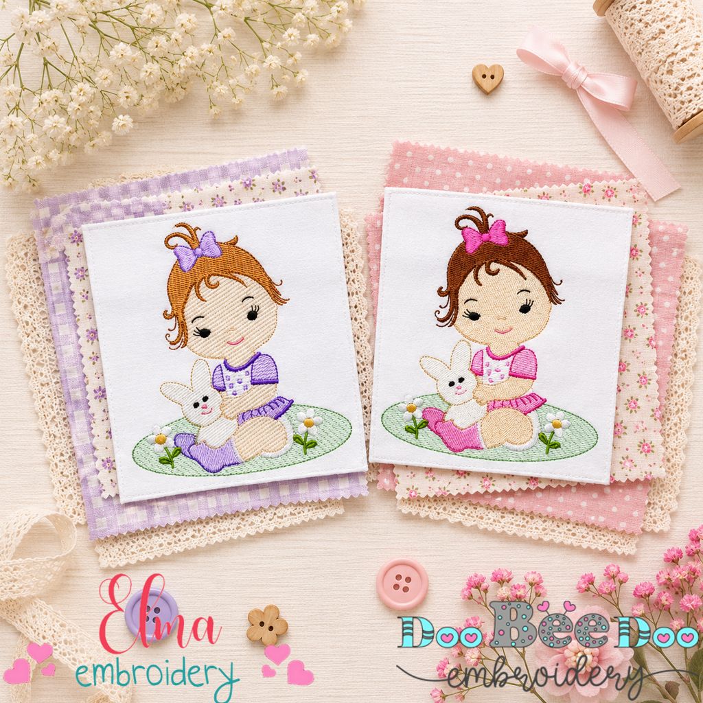 Sweet Baby Girl & Bunny Collection – Fill Stitch & Sketch Stitch – Machine Embroidery Design