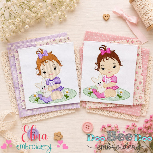 Sweet Baby Girl & Bunny Collection – Fill Stitch & Sketch Stitch – Machine Embroidery Design