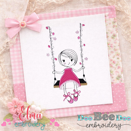Sweet Girl on Swing – Appliqué – Machine Embroidery Design