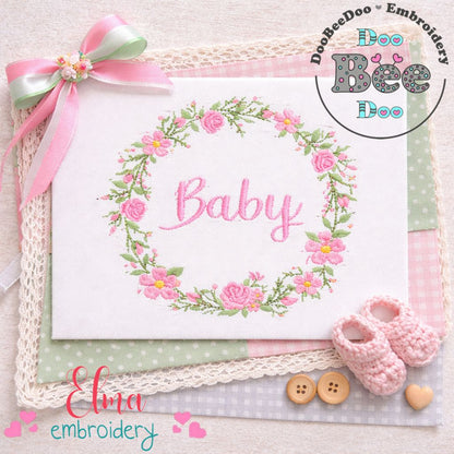 Baby Floral Wreath Design - Satin Stitch - Machine Embroidery Design