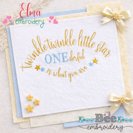 Twinkle Little Star ONE Lettering – Satin Stitch – Machine Embroidery Design
