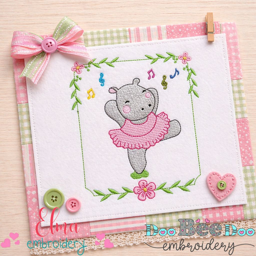 Sweet Ballerina Hippo Dance – Fill Stitch - Machine Embroidery Design