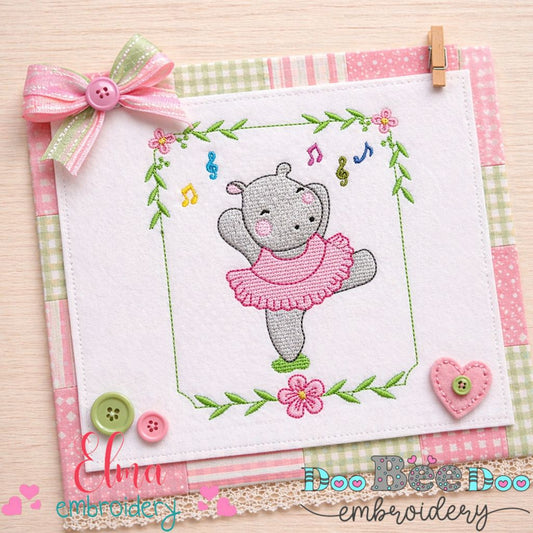 Sweet Ballerina Hippo Dance – Fill Stitch - Machine Embroidery Design