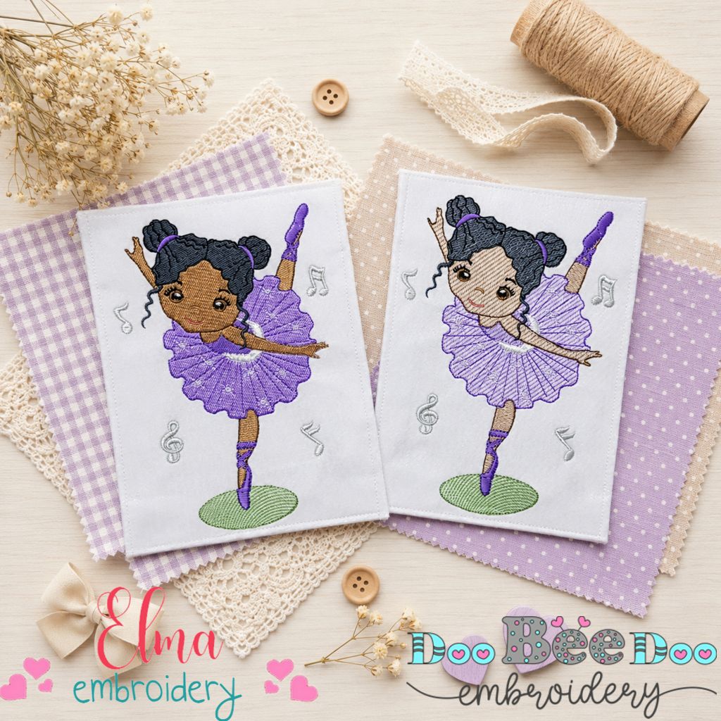Twirling Ballet Princess - Fill & Sketch Stitch - Machine Embroidery Design