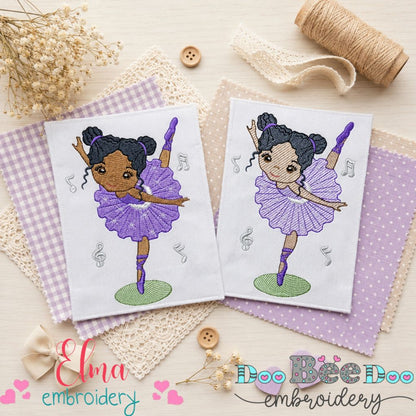 Twirling Ballet Princess - Fill & Sketch Stitch - Machine Embroidery Design