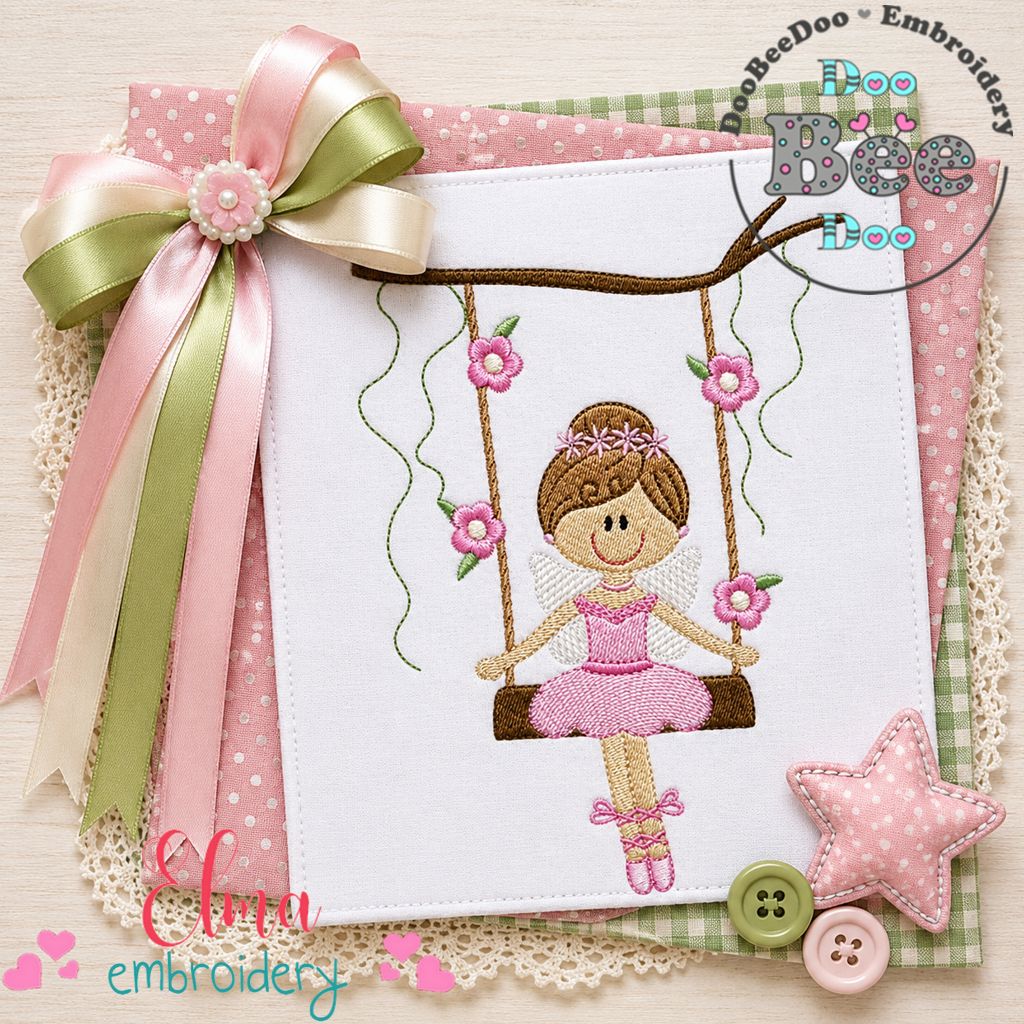 Ballerina Fairy on Garden Swing Design - Fill Stitch – Machine Embroidery Design
