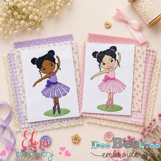 Sweet Curly Hair Ballerina Collection – Fill Stitch & Sketch Stitch – Machine Embroidery Design