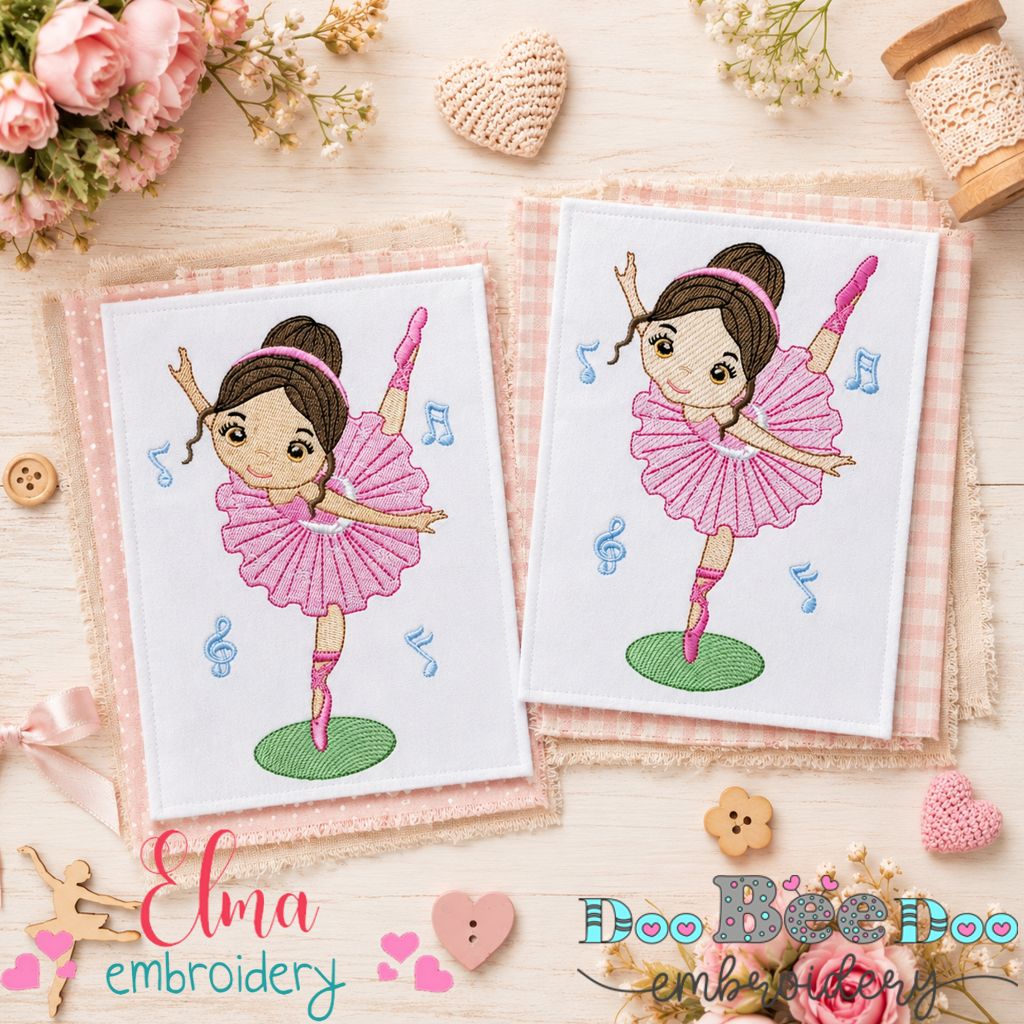 Twirling Ballet Princess – Fill & Sketch Stitch – Machine Embroidery Design