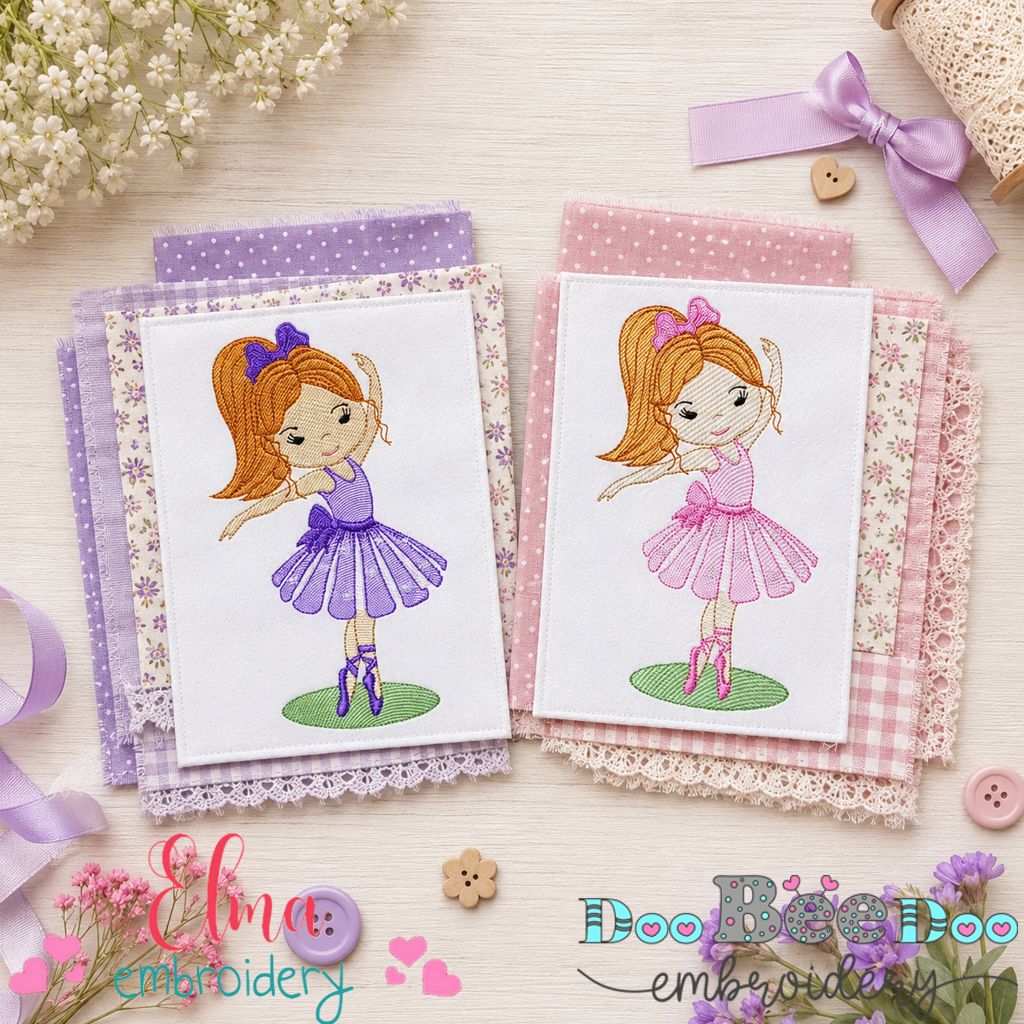 Sweet Little Ballerina Collection – Fill & Sketch Stitch – Machine Embroidery Design