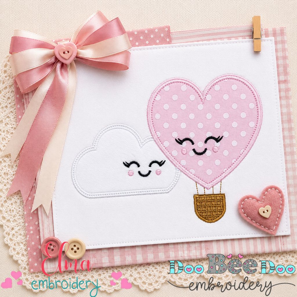Sweet Heart Balloon & Cloud - Appliqué – Machine Embroidery Design
