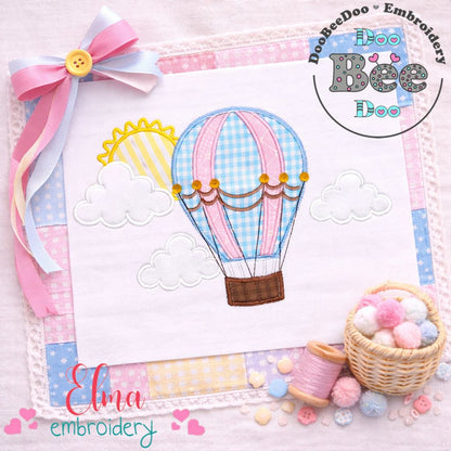 Hot Air Balloon & Clouds – Appliqué – Machine Embroidery Design