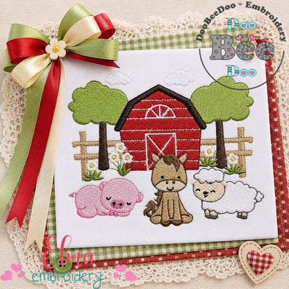 Sweet Farm Barn Animals Scene – Fill Stitch – Machine Embroidery Design