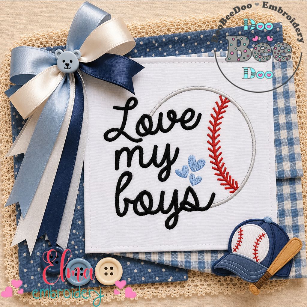 Baseball Mom Love My Boys - Satin Stitch - Machine Embroidery Design
