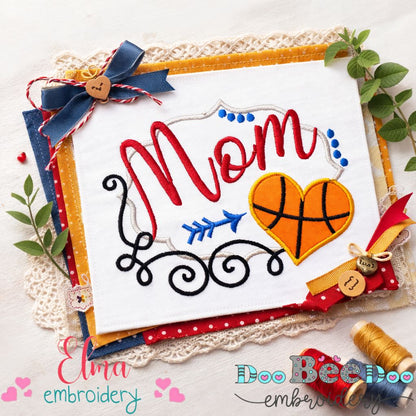 Basketball Mom Heart - Appliqué - Machine Embroidery Design