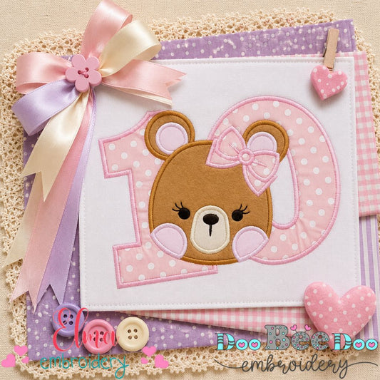 Sweet Teddy Number Ten - Appliqué - Machine Embroidery Design