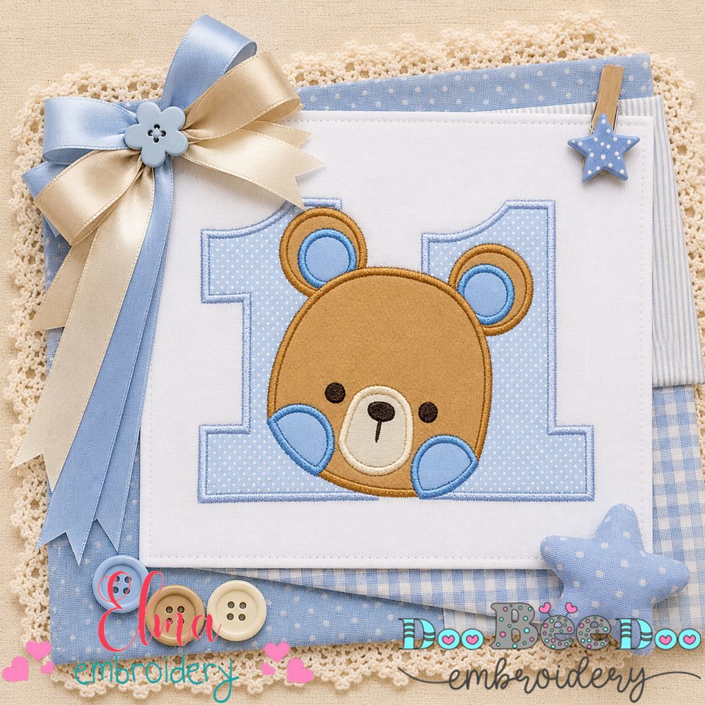 Sweet Teddy Number Eleven - Appliqué - Machine Embroidery Design