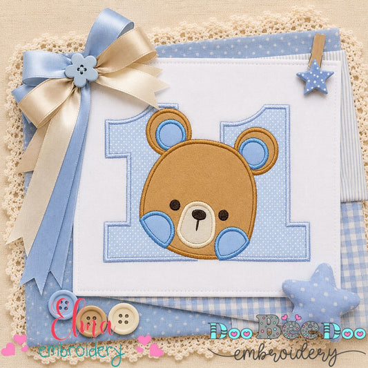 Sweet Teddy Number Eleven - Appliqué - Machine Embroidery Design