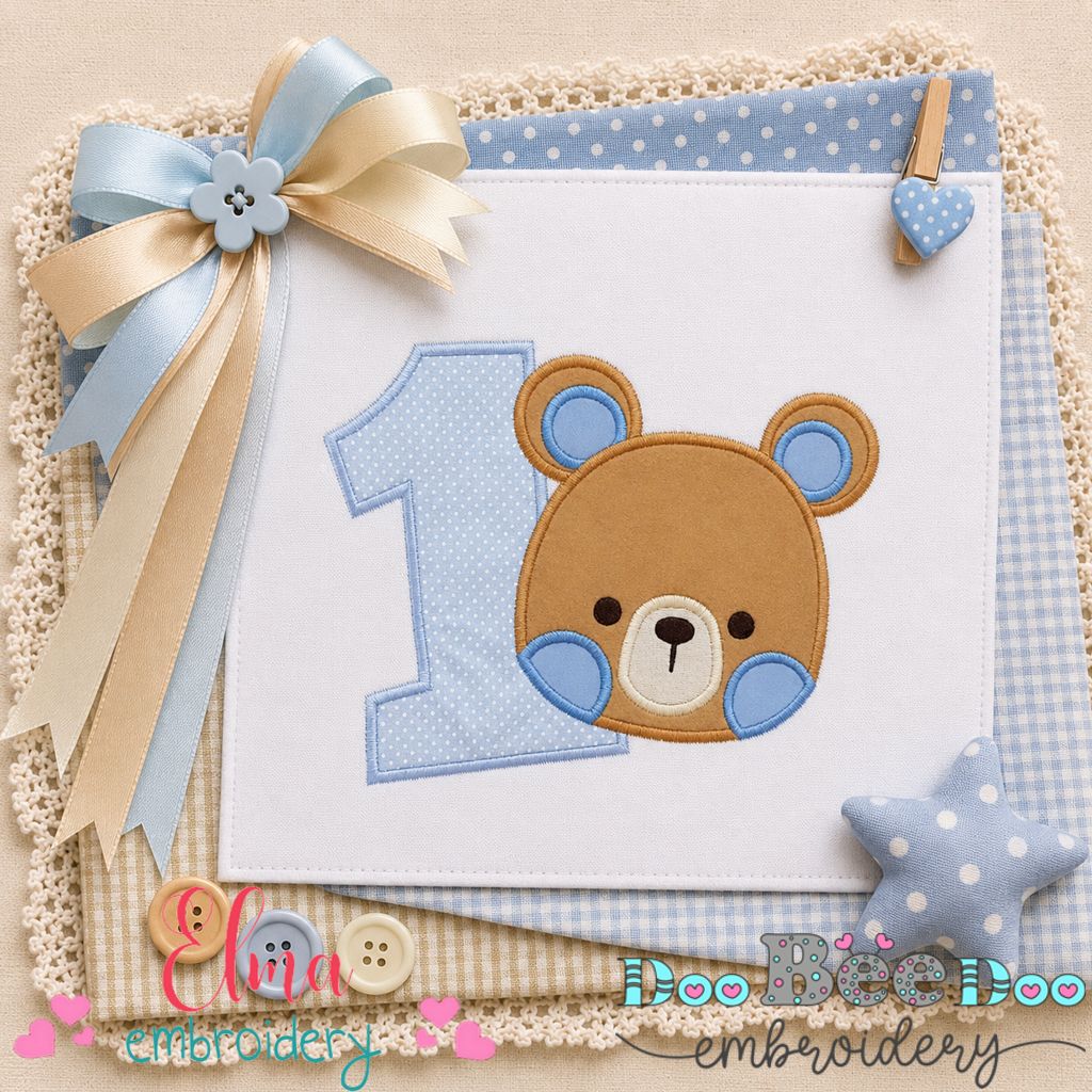Sweet Teddy Number One - Appliqué - Machine Embroidery Design
