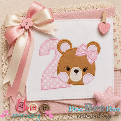 Sweet Teddy Birthday Two - Appliqué - Machine Embroidery Design