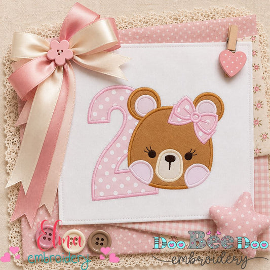 Sweet Teddy Birthday Two - Appliqué - Machine Embroidery Design