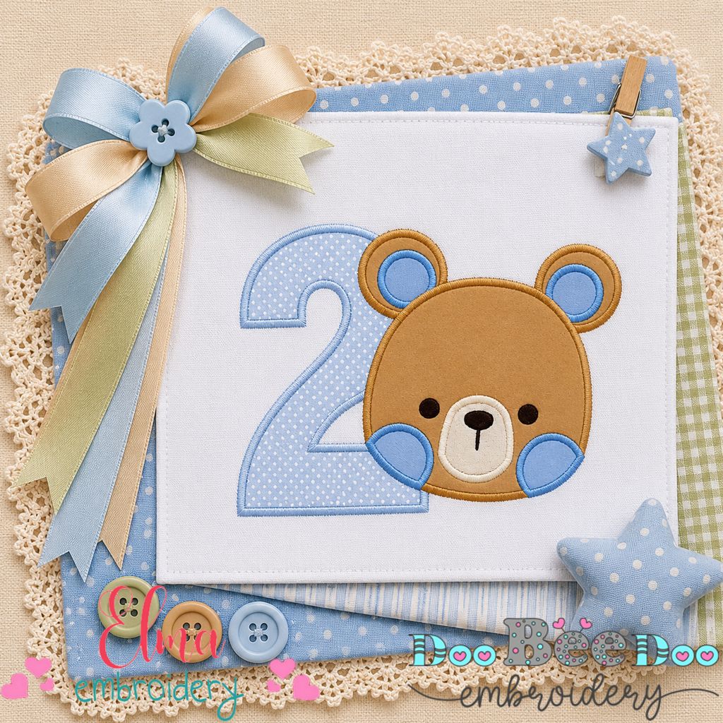 Sweet Teddy Number Two - Appliqué - Machine Embroidery Design