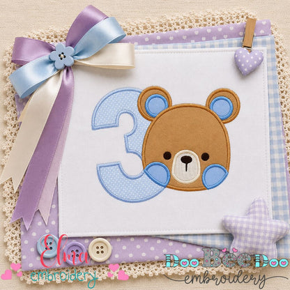 Sweet Teddy Number Three - Appliqué - Machine Embroidery Design
