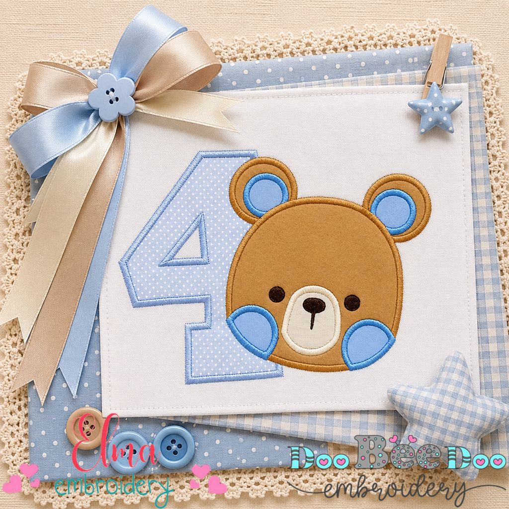 Sweet Teddy Number Four - Appliqué - Machine Embroidery Design