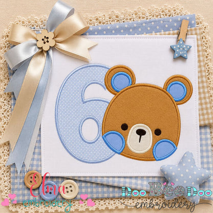 Sweet Teddy Number Six - Appliqué - Machine Embroidery Design