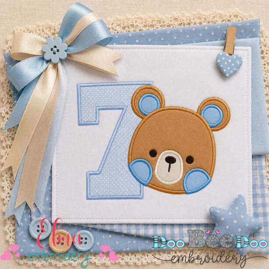 Sweet Teddy Number Seven - Appliqué - Machine Embroidery Design