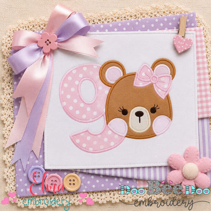 Sweet Teddy Number Nine - Appliqué - Machine Embroidery Design