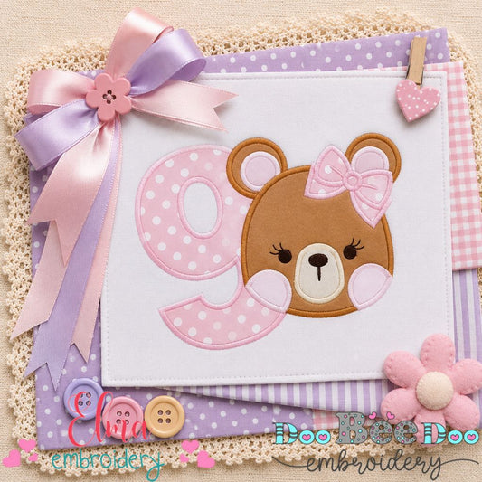 Sweet Teddy Number Nine - Appliqué - Machine Embroidery Design