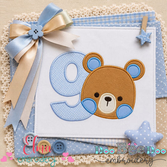 Sweet Teddy Number Nine - Appliqué - Machine Embroidery Design