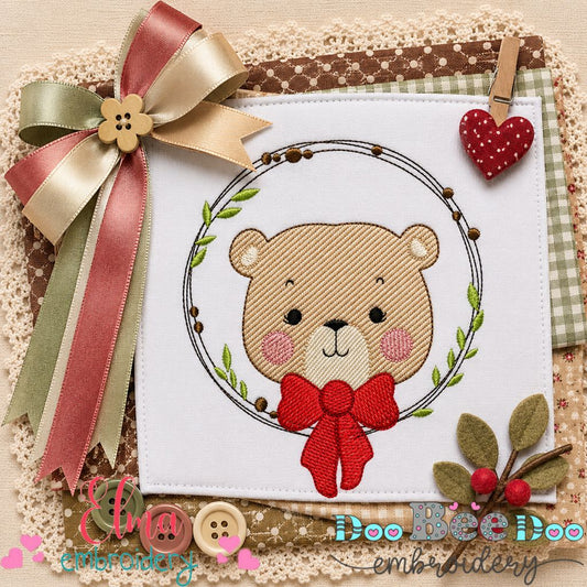 Sweet Bear Wreath - Sketch Stitch - Machine Embroidery Design