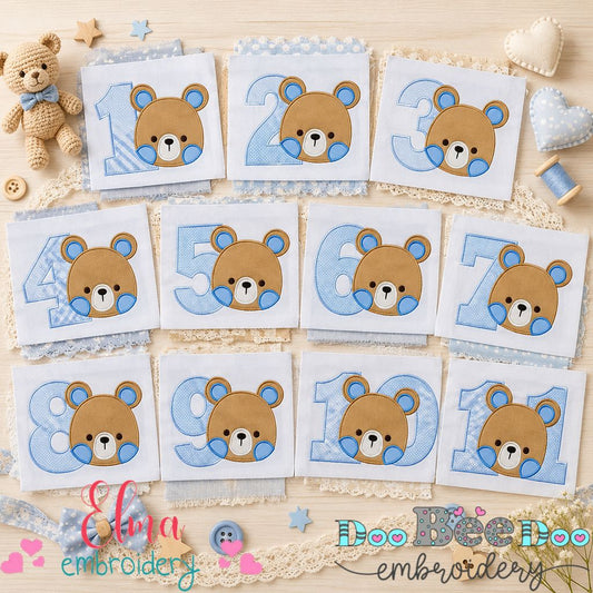 Teddy Bear Birthday Numbers Applique Bundle - Applique - Machine Embroidery Design