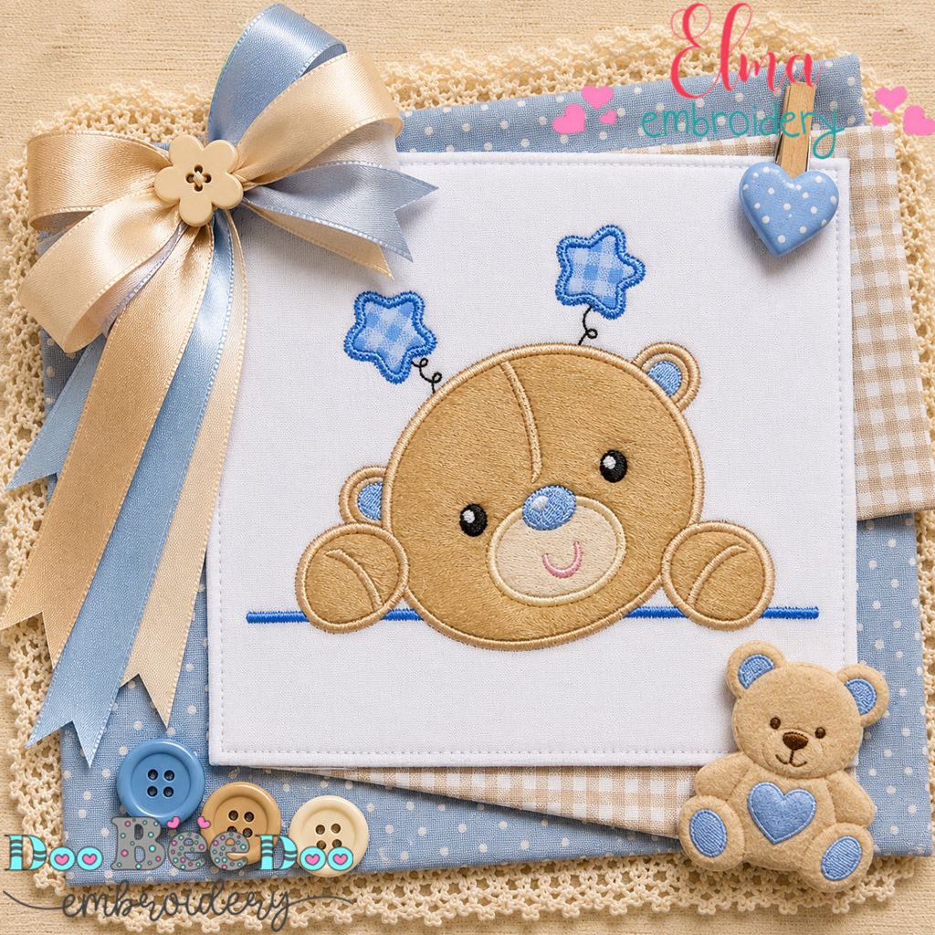 Sleepy Baby Bear Peek - Appliqué - Machine Embroidery Design