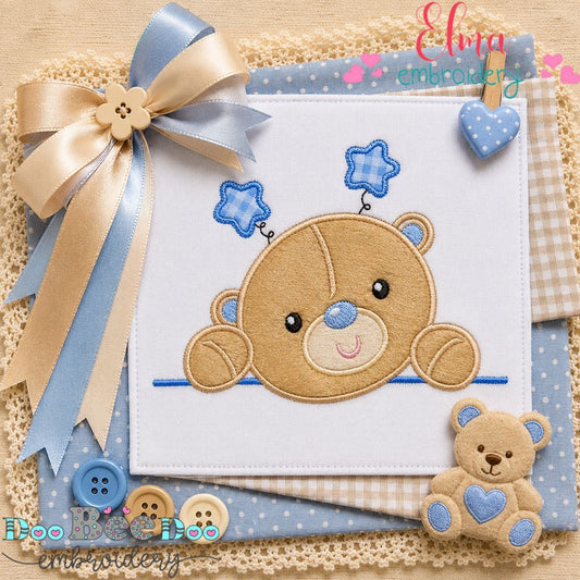 Sleepy Baby Bear Peek - Appliqué - Machine Embroidery Design