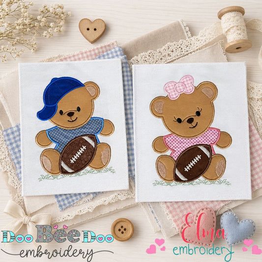 Sweet Football Teddy Bears Set – Appliqué – Machine Embroidery Design