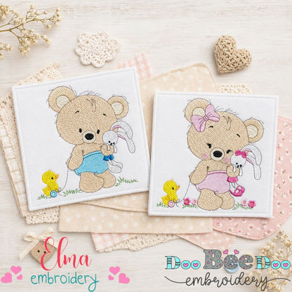 Sweet Teddy Bear Bunny Duo – Fill Stitch – Machine Embroidery Design