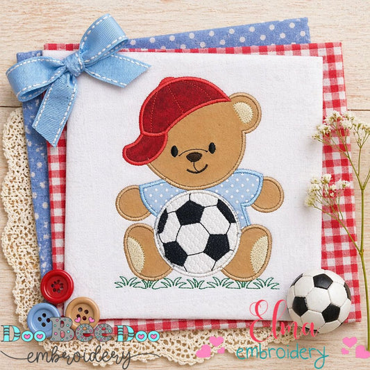 Playful Soccer Teddy Bear - Appliqué - Machine Embroidery Design